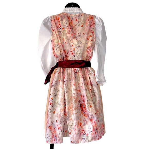 Small Dirndl Dress German Austrian Oktoberfest Party Lace Floral Peach Pink Red - Picture 7 of 7